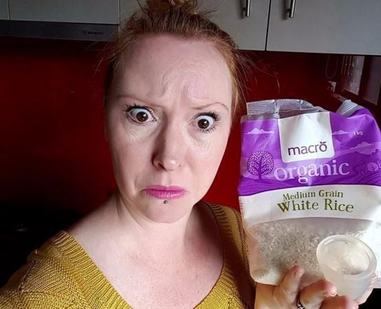 Cindy's post after figuring out how the menstrual cup landed inside the rice bag. cindy 2