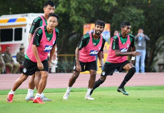 Bengaluru FC players in training at the Indira Gandhi Athletic Stadium, in Guwahati, on Thursday. bengaluru fc