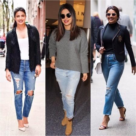 Priyanka Chopra in distressed denim jeans