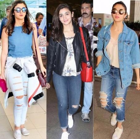Alia Bhatt wearing ripped jeans