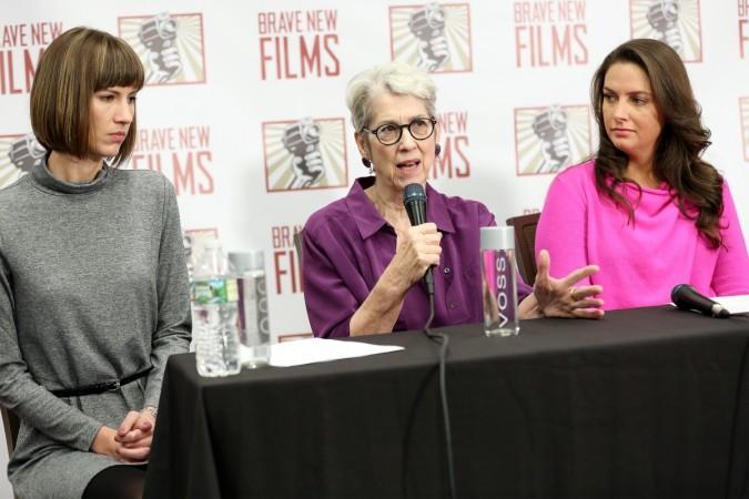 (L-R) Rachel Crooks, Jessica Leeds, and Samantha Holvey speak during the press conference held by women accusing Trump of sexual harassment in NYC Trump sexual misconduct