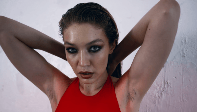 A scene from the video. gigi hadid