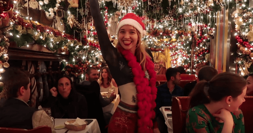 Model Lili Jasmijn wore nothing but thongs, nipple pasties and body-painted a faux sweater and leggings for a special Christmas experiment. Naked model body paints