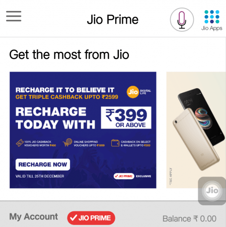 'HelloJio' voice assistant can be accessed by clicking the 'mic' icon next to the Jio apps menu HelloJio voice assistant