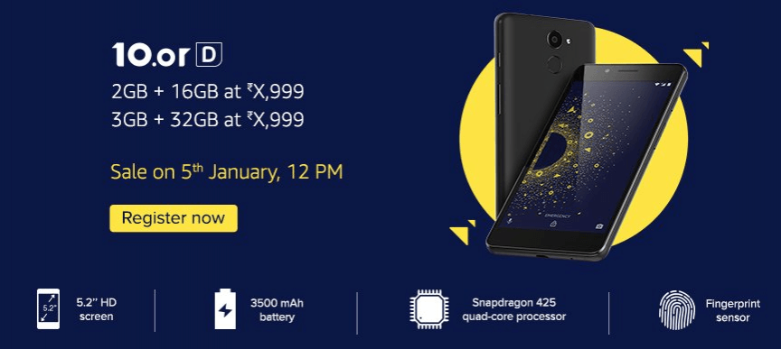10.or D launched at Rs. 4,999 10.or D launched at Rs. 4,999