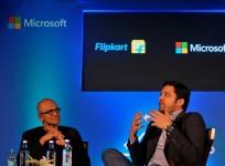 BENGALURU, IndiaMicrosoft Chief Executive Officer Satya Nadella and Flipkart Group Chief Executive Officer and co-founder Binny Bansal attend a news conference in Bengaluru, India, February 20, 2017. REUTERS/Abhishek N. Chinnappa
