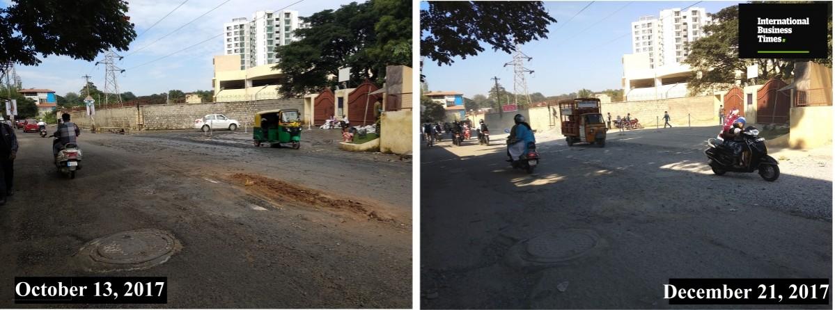 Kaggadasapura main road before and after Kaggadasapura road, Bangalore Potholes