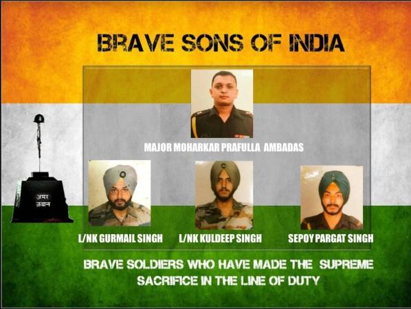 In picture: A tribute to Major Moharkar Prafulla Ambadas, Lance Naik Gurmail Singh, Sepoy Pargat Singh and Sepoy Gurmeet Singh, who were killed in ceasefire violation by Pakistan in the Rajouri sector of Jammu and Kashmir on Saturday, December 23, 2017. Indian Army