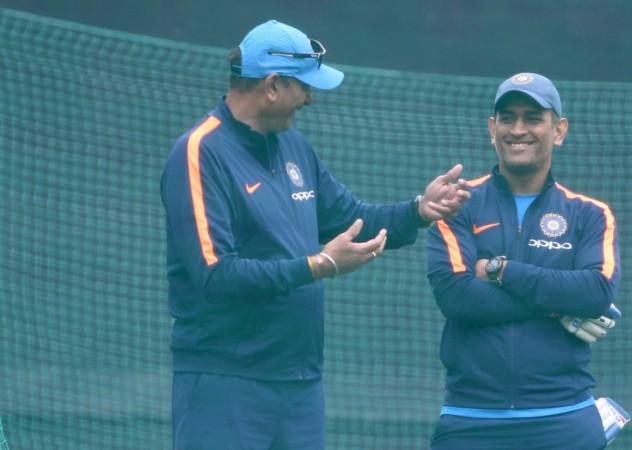 File photo: Shastri (left) with Dhoni during a training session. MS Dhoni Ravi Shastri