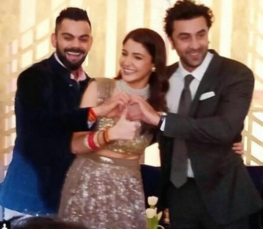virat anushka at their reception with Ranbir Kapoor virat anushka reception