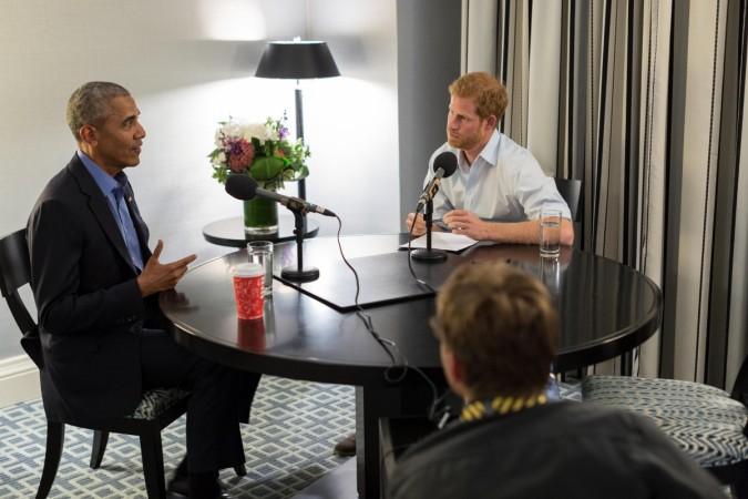 Prince Harry interviews former US President Barack Obama as part of his guest editorship of BBC Radio 4's Today programme which is to be broadcast on December 27, 2017 harry and obama 2