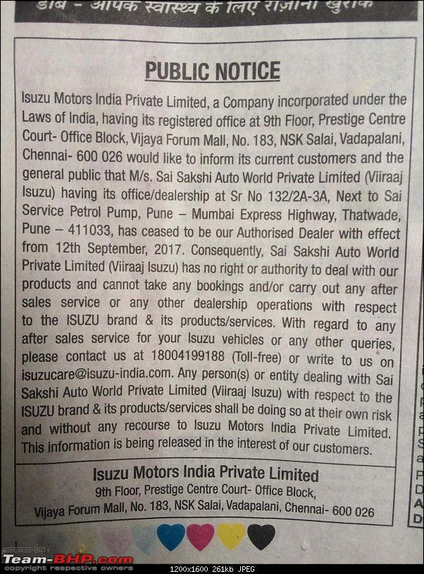 Local newspapers carried a notice issued by Isuzu Customer sues Isuzu