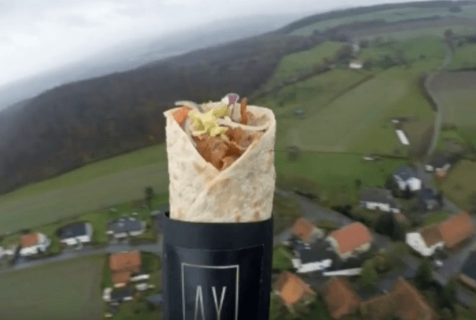 Pascal Leuthold blasted a kebab 124,000ft through the sky, where it soared through the stratosphere before finally crashing back to Earth some two hours later. space kebab