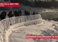 Video shows Niagara Falls covered in frost after record-breaking cold snap