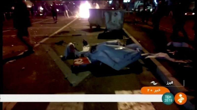 Debris is seen during a protest in Alborz Province, Iran, in this still image taken from video on December 31, 2017. Iran protests