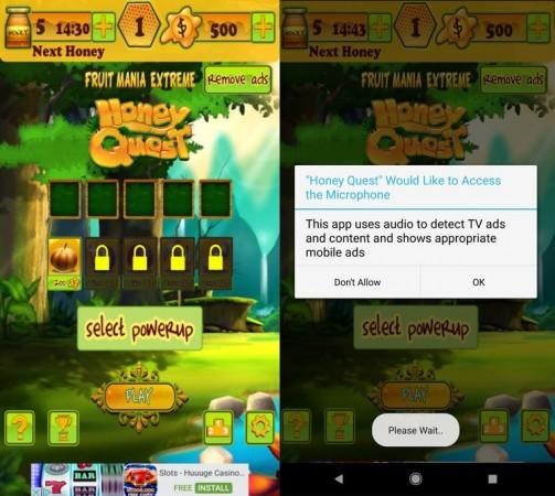 The apps using the software ask for user's permission granting it access to use the phone's microphone Honey Quest app