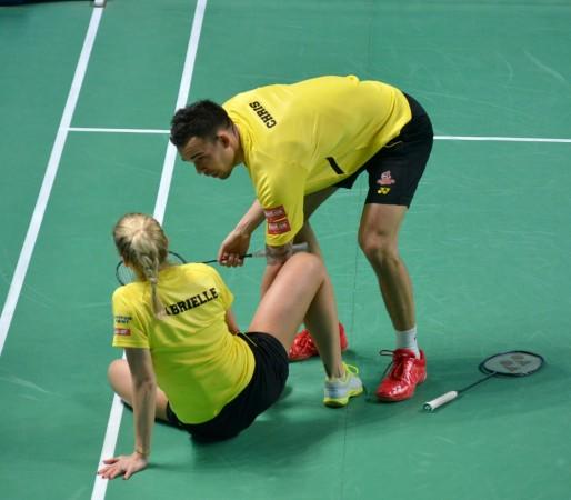 Gabrielle Adcock suffers an injury during Chennai Smashers' Trump match on Wednesday, January 3 Gabrielle Adcock