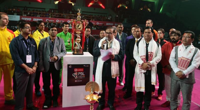 File photo of Prasad Mangipudi (4th from left) during PBL 3 opening ceremony Prasad Mangipudi PBL
