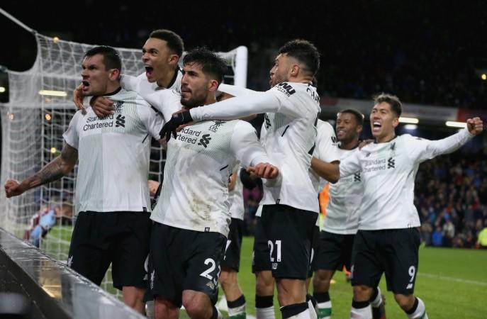 Liverpool FC players celebrate during their match against Burnley in the Premier League liverpool