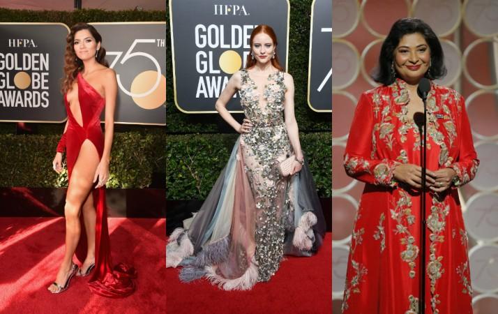Barbara Meier, Blanca Blanco and Meher Tatna, the president of the Hollywood Foreign Press Association. Golden Globes 2018 red carpet