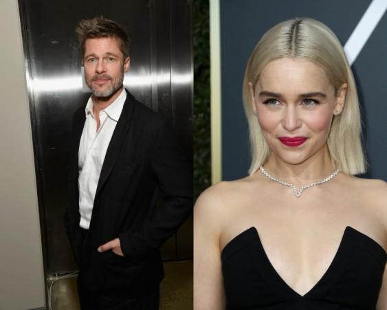 On the left: Brad Pitt attends the 7th Annual Sean Penn & Friends HAITI RISING Gala benefiting J/P Haitian Relief Organization On the right: Emilia Clarke attends The 75th Annual Golden Globe Awards Brad Pitt Emilia Clark
