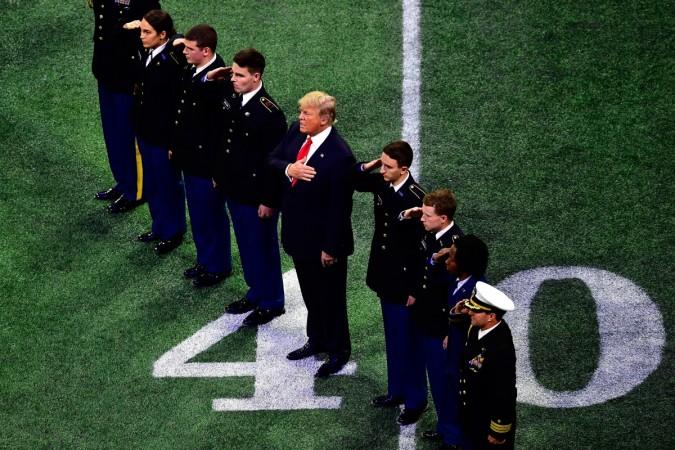 U.S. President Donald Trump on field during the national anthem prior to the CFP National Championship presented by AT&T Donald Trump