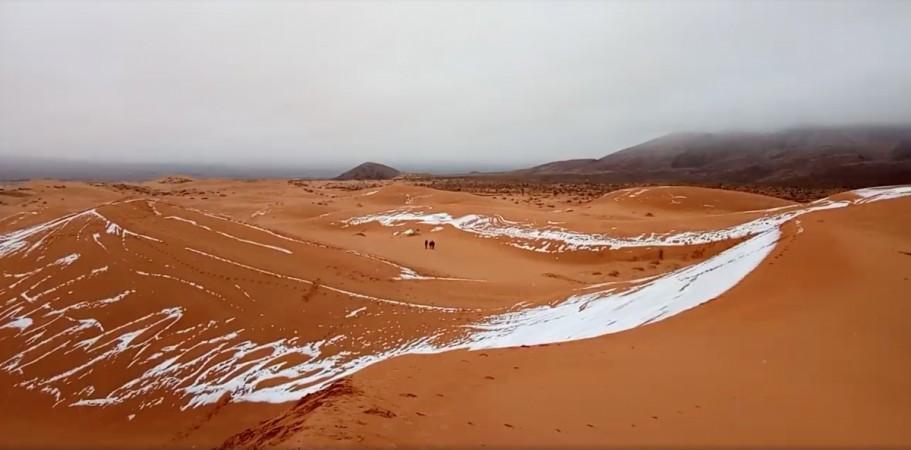 The snowstorm in Sahara Desert left the city of Ain Sefra witnessing snowfall after few decades. snowstorm in sahara desert