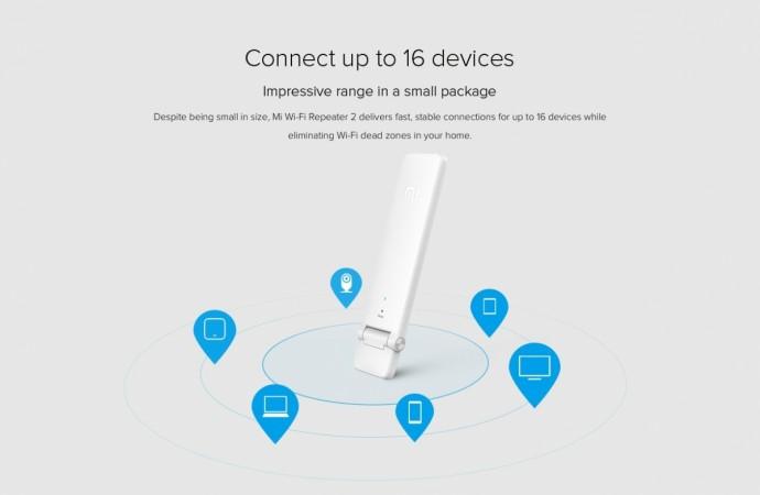 Xiaomi's Mi Wi-Fi Repeater 2 can connect up to 16 devices to a single WiFi network. Mi Wi-Fi Repeater 2