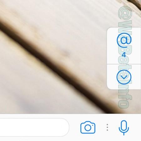 The WhatsApp Mention badge appears as a button with WhatsApp new Mention badge feature
