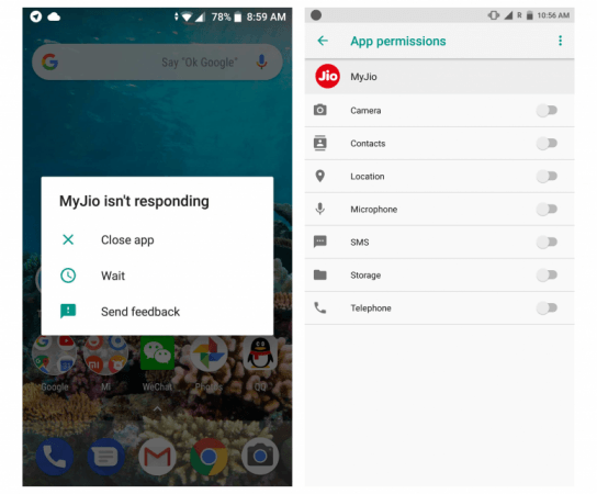 Disable Phone permission on MyJio app Disable Phone permission from MyJio app