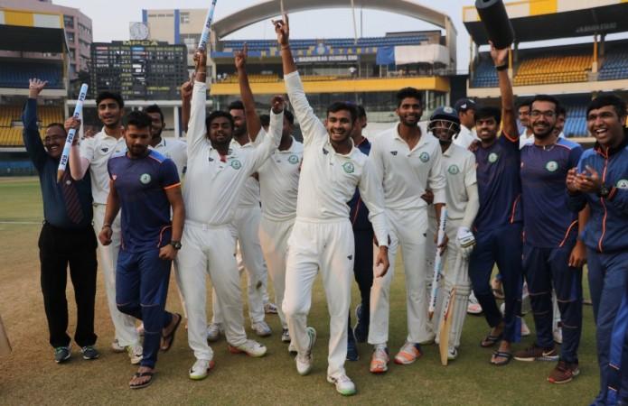 Vidarbha players celebrate after winning their first-ever Ranji Trophy on January 1, 2018 vidarbha