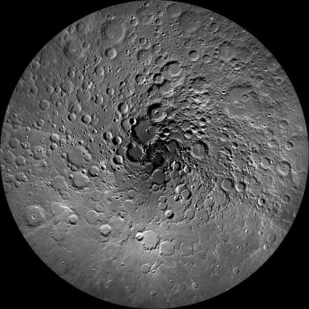 This image of the moon's north polar region was taken by the Lunar Reconnaissance Orbiter Camera, or LROC. Moon North pole