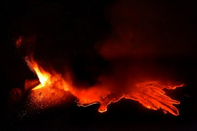 Lava spewed from a crater of the giant Etna volcano in the southern Italy island of Sicily on July 30, 2011 near Catania. Etna volcano
