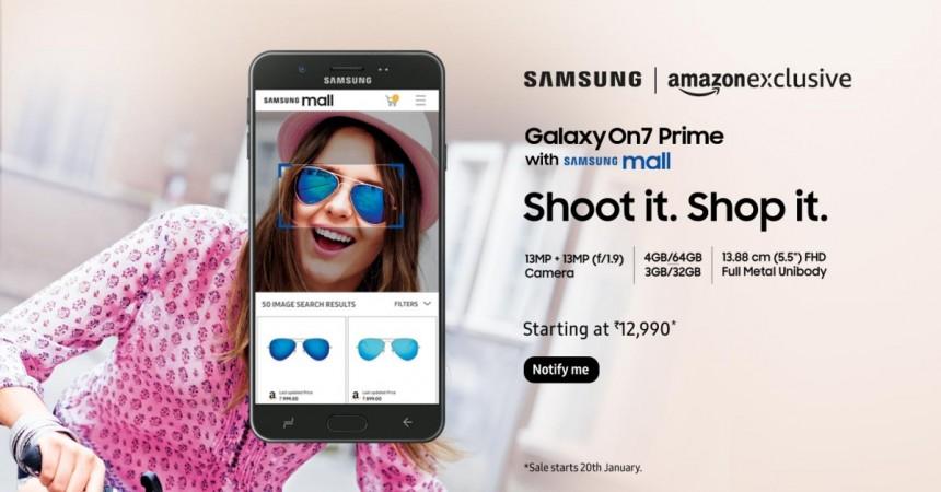 The Samsung Galaxy On7 Prime with Samsung Mall feature will start selling from January 20 exclusively on Amazon.in Samsung Galaxy On7 Prime
