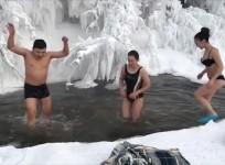 Brrr-ave tourists bathe in river in worlds coldest village