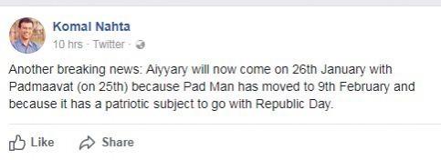 Screenshot of Komal Nahta post Screenshot of Komal Nahta post