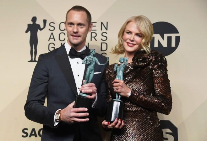 Alexander Skarsgard (L), winner of Outstanding Performance by a Male Actor in a Miniseries or Television Movie for 'Big Little Lies,' and actor Nicole Kidman, winner of Outstanding Performance by a Female Actor in a Miniseries or Television Movie for 'Big Little Lies,' pose in the press room during the 24th Annual Screen Actors Guild Awards Alexander Skarsgard, Nicole Kidman, SAG awards 2018, Big Little Lies