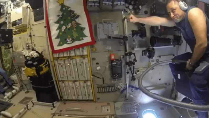 Russian cosmonaut Anton Shkaplerov flying like a superman Anton Shkaplerov