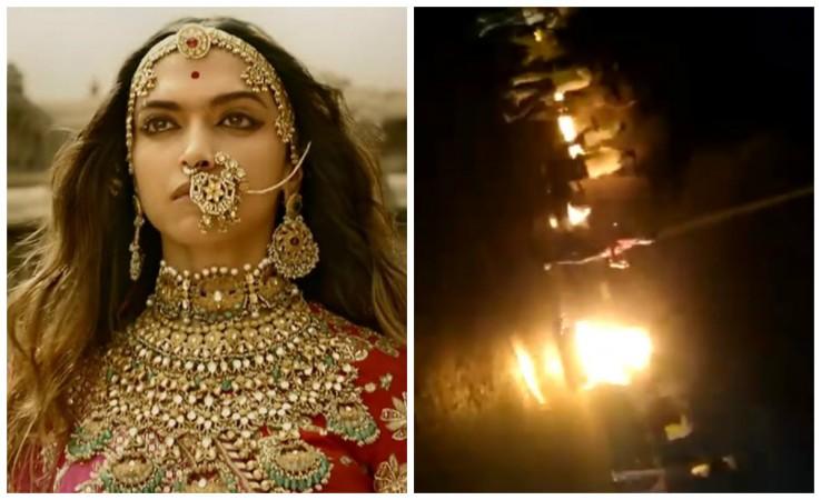 Padmaavat still (left) Still of Protests (right) Padmaavat still (left) Still of Protests (right)