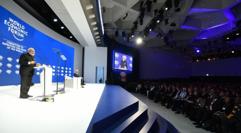 PM Modi delivering his keynote address at the plenary session of the World Economic Forum, in Davos on January 23, 2018. PM Modi delivering his keynote speech, at the plenary session of the World Economic Forum, in Davos on January 23, 2018.