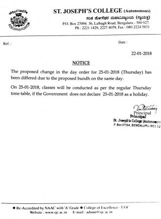 St. Joseph's Autonomous notice. St. Joseph's Autonomous