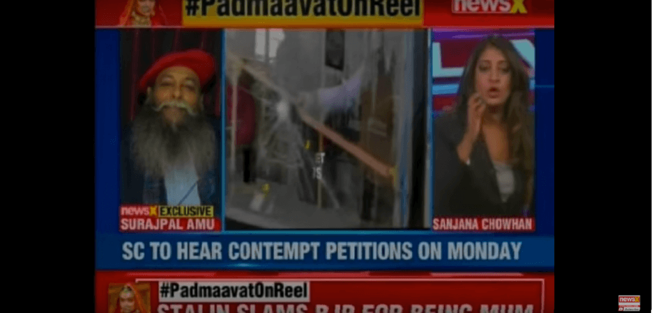 The screengrab of the interview. Karni Sena leader Suraj Pal Amu