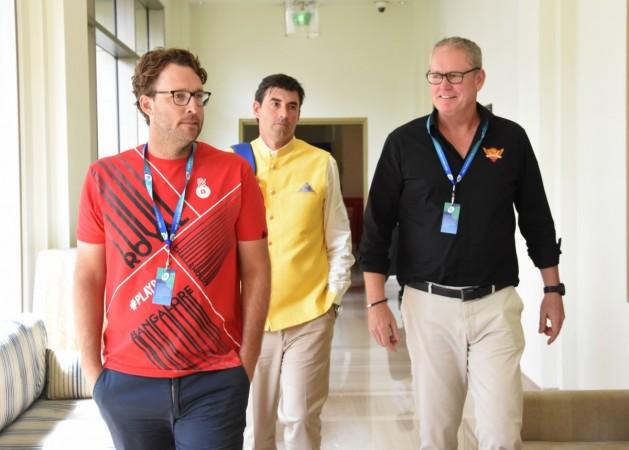 Daniel Vettori, Stephen Fleming and Tom Moody during IPL 2018 auction in Bengaluru. IPL Auction 2018