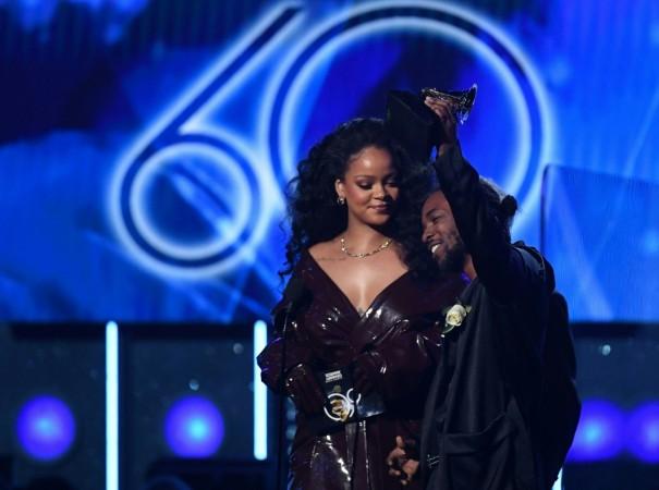 Recording artists Kendrick Lamar (R) and Rihanna (L) accept Best Rap/Sung Performance for 'Loyalty' during the 60th Annual Grammy Awards show on January 28, 2018, in New York