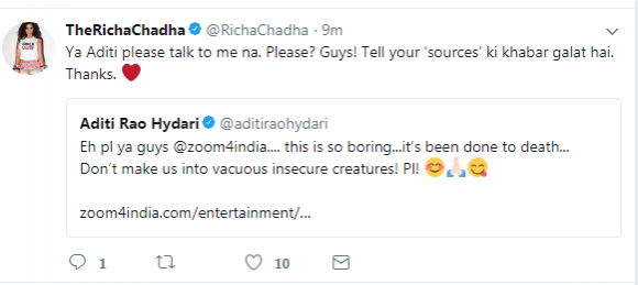 Aditi and Richa Twitter interaction Aditi and Richa