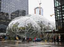 The Amazon Spheres are seen from 6th Avenue at Amazon's Seattle headquarters in Seattle, Washington, U.S.