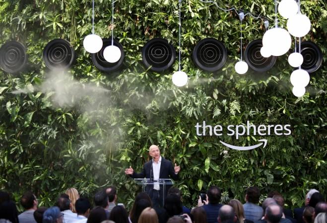 Amazon founder and CEO Jeff Bezos gives some closing comments after opening the new Amazon Spheres with some help from Alexa during an opening event at Amazon's Seattle headquarters in Seattle, Washington, U.S., January 29, 2018. Amazon founder and CEO Jeff Bezos gives some closing comments after opening the new Amazon Spheres with some help from Alexa during an opening event at Amazon's Seattle headquarters in Seattle, Washington, U.S.
