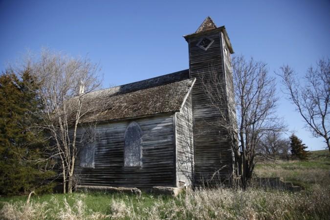 The Methodist church in Monowi, Nebraska stands abandoned April 28, 2011 Monowi