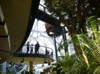 People tour the new Amazon Spheres, seen from the main floor, during an opening event at Amazon's Seattle headquarters in Seattle, Washington, U.S.