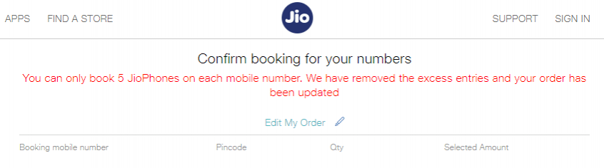 Order up to 5 JioPhones at once Order up to 5 JioPhones at once